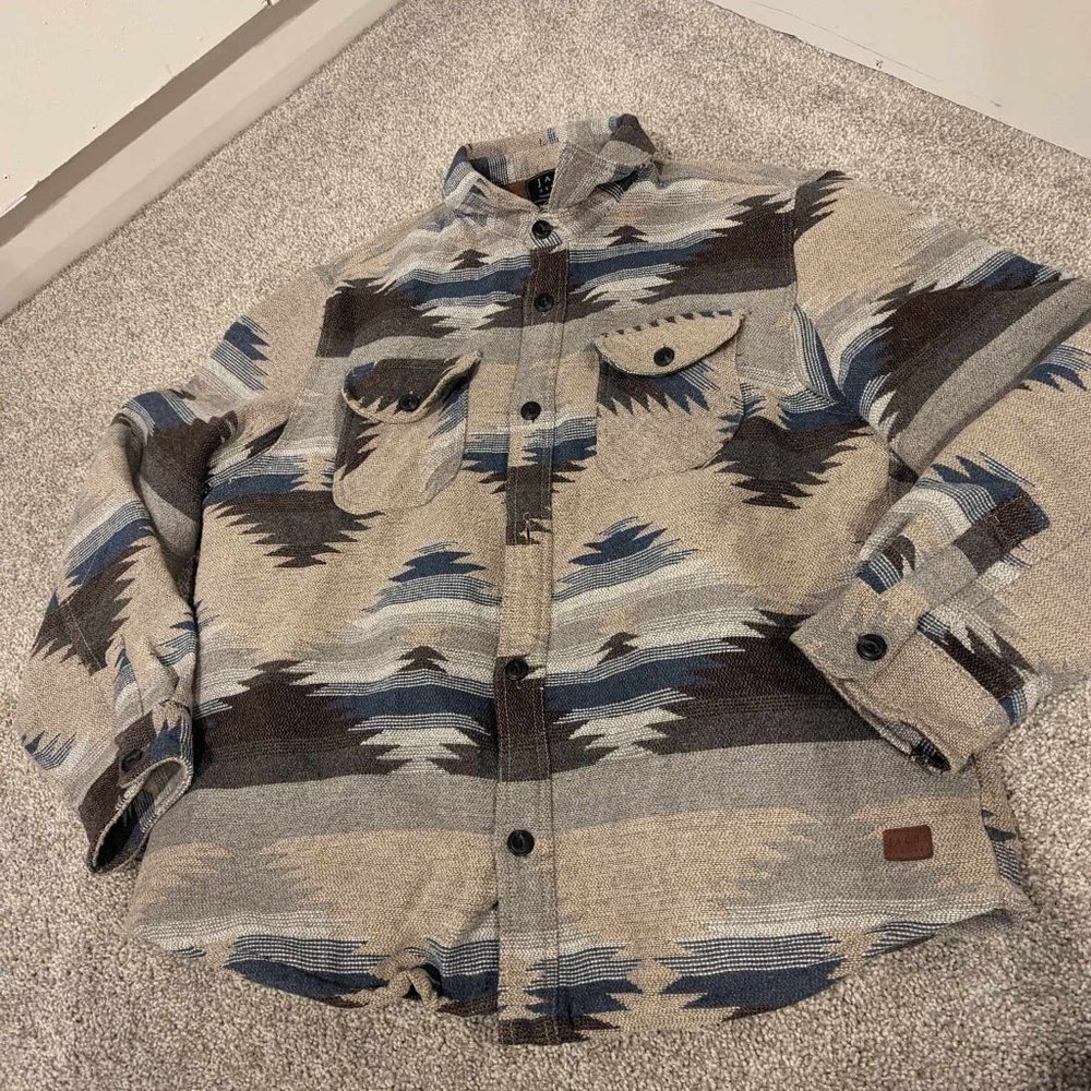 Jachs New York Taupe Aztec Wool Blend Shirt Jacket Men's XL